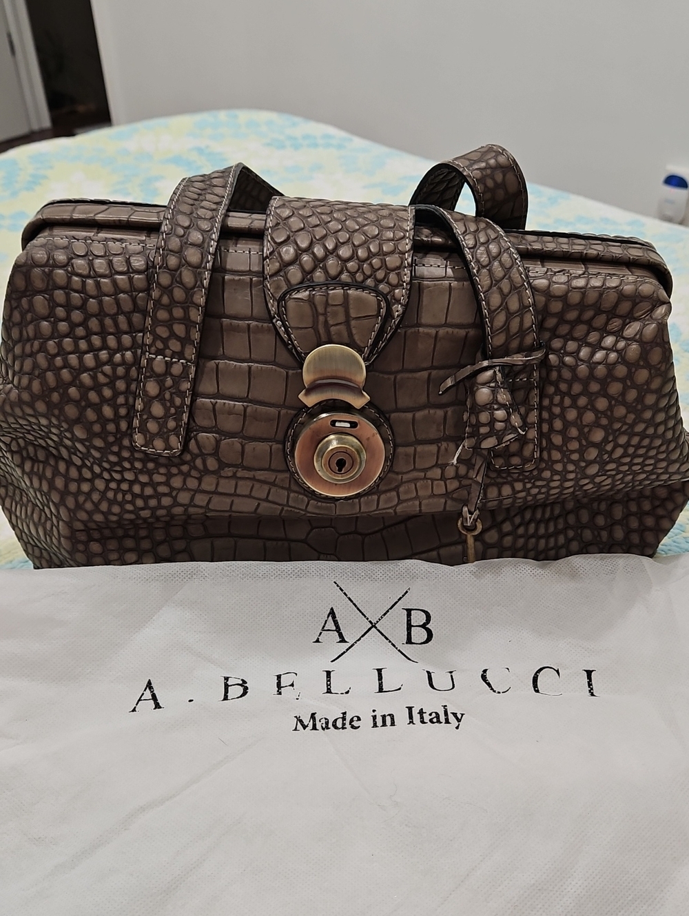 A. Bellucci Brown Croc-Embossed Leather Satchel